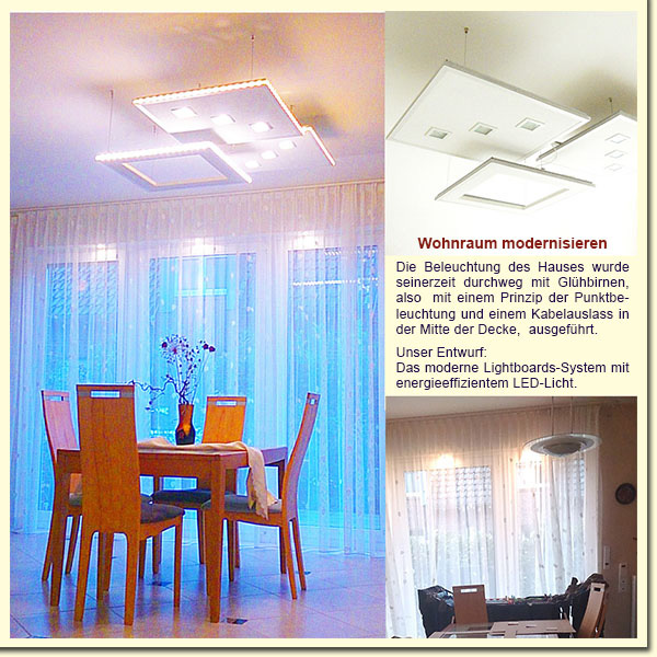 Wohnraum modernisieren mit Design und Funktion im Einklang. Das moderne Lightboard-System mit energieeffizientem LED-Licht machen einfach ein Farb Inszenierung im Raum.